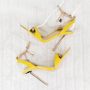 Nicely Lock Chain Strap High Heels Metal Toe Tip Yellow Super Cute